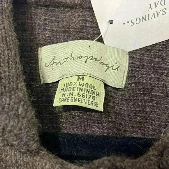 Anthropologie Jacket Women's Medium Brown Knit Wool NWT Cross Cropped Boho - Picture 3 of 6